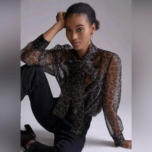 Anthropologie Mare Mare Puff-Sleeve Neck-Tie Blouse